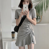 Kukombo Dresses Women Trendy Summer Candy Color Feminine Party Soft Breathable Basic Mini Leisure Hipster O-Neck Retro Chic Bandage Cozy