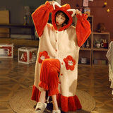 Christmas Gift Women's Pajamas Thick Warm Sleepwear Coral Fleece Robe Autumn and Winter Plush Plus Size Loose Home Clothes Nightgowns for Women