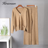 Christmas Gift Hirsionsan 2 Pieces Knitted Sets Women Tracksuit V Neck Cardigan & High Waist Pants Loose Soft Chic Knitted Sweater Outwear Lady