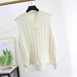 Christmas Gift Sweater Vests Women V-neck Feminine Spring-autumn Casual All-match Pure Color Large Size 3XL Sleeveless Minimalist Knitted Basic