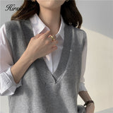 Christmas Gift Hirsionsan V Neck Knitted Sweater Vest Women 2021 New Korean Cashmere Loose Vest Pullovers Female Solid Sleeveless Knitwear