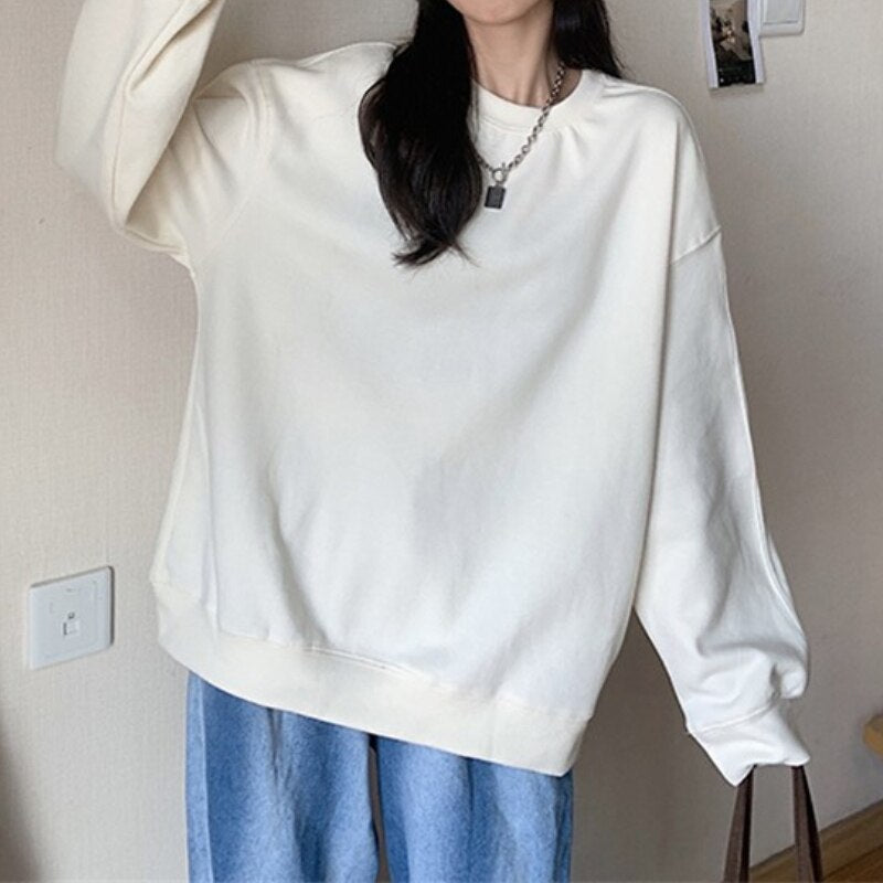Christmas Gift Women Autumn Long Sleeve Casual Sweatshirt O Neck Loose Solid Outerwear Hoodies Femme Fashion Korean Pullover Outfits