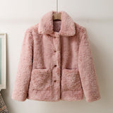 Christmas Gift Winter 2021 Solid Fuzzy Faux Fur Jacket Women Thick Warm Padded Lining Overcoat Sweet Girls Pink Faux Rabbit Fur Coat Outerwear