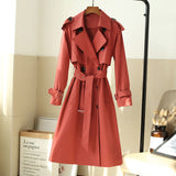 Christmas Gift Women's Elegant A Line Trench Coat Double-Breasted Belted Ladies Cloak Windbreaker Spring Fall Outerwear Grey Korean Style Coat