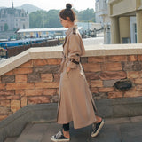 Kukombo England Style Women Trench Coat Long Double-Breasted with Belt Female Outerwear Spring Autumn Lady Clothes Loose Oversize
