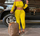 Kukombo Women Slash Neck Crop Top and Drawstring Long Pants Set Casual Two Piece Tracksuits
