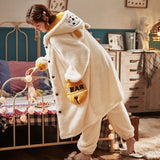 Christmas Gift Pajamas Women's Autumn and Winter Thickened Plush Robe Set Long Student Cartoon Can Be Worn Outside Coral Velvet Home Clothes