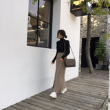 Kukombo New 2024 Autumn Winter Women Skirts Knitting Straight Korean Style Split Harajuku Elegant Vintage Long Skirts