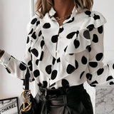 Christmas Gift 2021 Spring Autumn Long Sleeve Ruffled V-neck Blouse Women Office Lady Chiffon Polka Dot Women Shirt Elegant Lady Clothing 12253