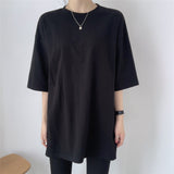 Kukombo New 2024 Women Spring Summer T-shirts Solid Oversized Bottoming Half Sleeve Wild Minimalist Split Midi Tops