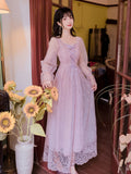Kukombo Fairy Dress Women Spring New French Retro Palace Wind Net Yarn Long Skirt Temperament Super Fairy Forest Long Sleeve Dress K145