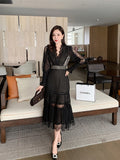 Kukombo Fashion Designer Spring Elegant Dresses 2022 Dress Autumn Women V-Neck Luxury Lace Patchwork Embroidery Sweet Midi Dress Female