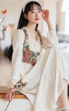 Kukombo French Romantic Dresses For Women 2022 Autumn Oil Painting Retro French Lace Square Collar Dress Elegant Robe Femme Vestidos
