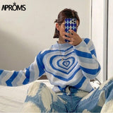 Christmas Gift Aproms Fashion Stripes Print Sweaters Women Winter Knitted Warm Pullovers Female Long Jumpers Streetwear Loose Outerwear 2021