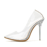 Christmas Gift Clear PVC Transparent Pumps Sandals Perspex Heel Stilettos High Heels Point Toes Womens Party Shoes Nightclub Pump 35-42
