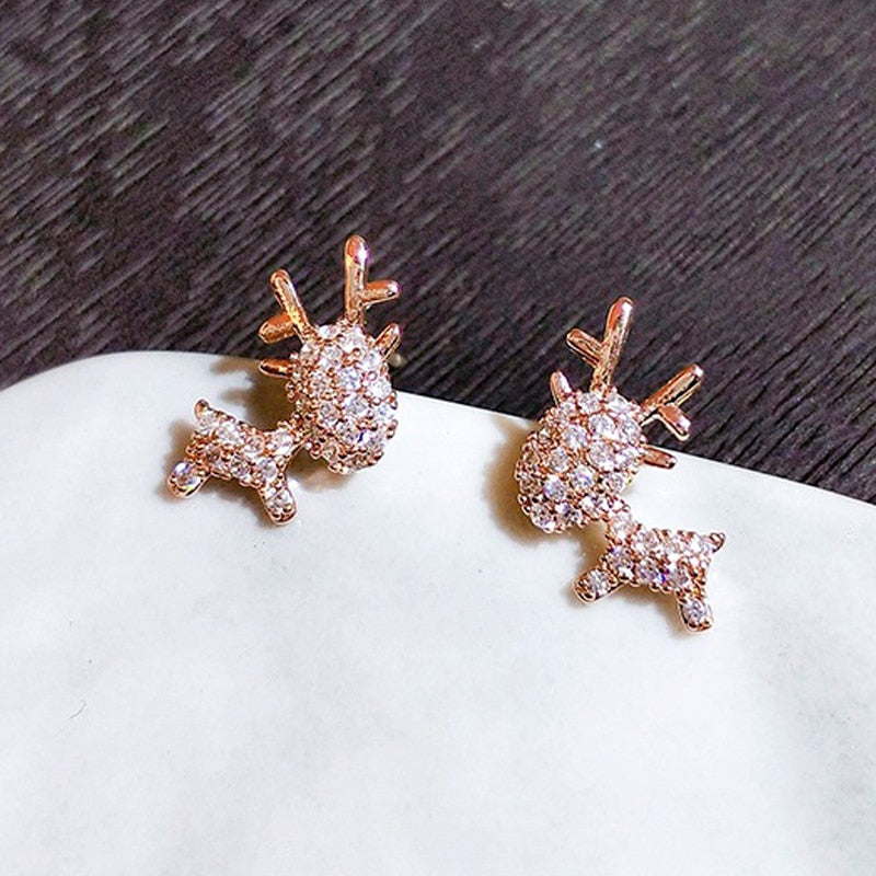 Christmas Gift Cute Christmas Stud Earrings For Women Rhinestone Snowflake Elk Earrings Zircon Ear Jewelry Christmas Festival New Year Gifts