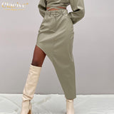 Kukombo Fashion Pu Leather Women'S Skirt 2022 Casual Irregular High-Waisted Skirt Ladies Vintage Slim Pocket Long Skirts
