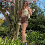 Kukombo Casual Solid Straight Shorts Women 2022 Fashion Brown Pocket High Waisted Bottoms Streetwear Ladies Sweet Harajuku Lady