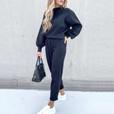 Kukombo Casual Solid Sweatshirt Suit Women Autumn Turtleneck Pullover and Pencil Pants Winter Plus Size Female Tracksuit 2 Piece Sets-1