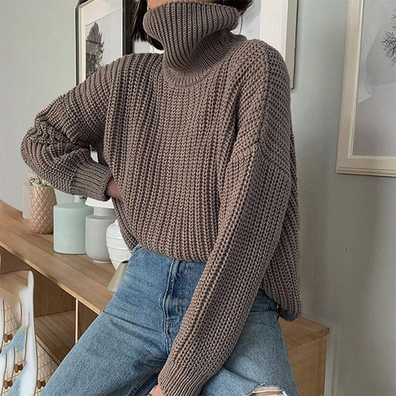 Christmas Gift Vintage Thicken Striped Women Sweaters Autumn Winter Turtleneck Pullovers Jumpers Female Korean Knitted Tops Femme 2021
