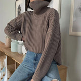 Christmas Gift Vintage Thicken Striped Women Sweaters Autumn Winter Turtleneck Pullovers Jumpers Female Korean Knitted Tops Femme 2021