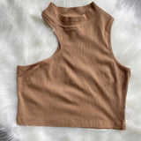 Christmas Gift Msfancy Summer Tank Top Women 2021 Brown Turtleneck Ribbed Knitted Crop Tops Mujer Off Shoulder Sleeveless Black Shirt