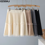 Christmas Gift Autumn winter short pleated skirt  for women mini sweater skirt short skirt a-line sun skirt new high-waist