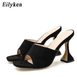 Christmas Gift Eilyken Size 35-42 Woman Summer Square head Serpentine slippers Sandals Fashion Wine Glass Mules High Heels Slipper Shoes