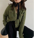 Kukombo Women Thick Coat Solid New Long Sleeve Stand Collar Casual Style Designed Temperament Fashion Autumn Winter Cardigan