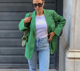 Kukombo Green Blazer Woman Za New Fashion Cardigan Coat Tops Femme Autumn Chic Blazer Femenino Winter Clothing Outerwear