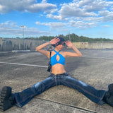 Kukombo Pockets Low Waisted Jeans Vintage Flare Pants Streetwear Women'S Trousers Wide Leg Pants 2022 Autumn Winter Fashion 90S