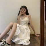 Kukombo Summer Maxi Dresses Robes For Women Casual 2023 Fairy Clothes Strap Tank White Lace Sundress Party Dress Lolita Cottagecore