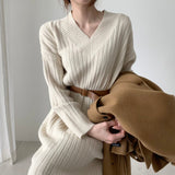 Kukombo 2022 New Autumn Sweater Women Dress Winter Long Sleeve Sweaters Knitted Dresses Womens Loose Maxi Oversize Knitting Robe Vestido