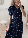 Christmas Gift Green New Flower Print Summer Dress Evening Long Vintage Dresses Oversize Short Sleeve Beach Women Dress Robe Vestido Prom