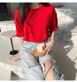 Christmas Gift Hirsionsan 100% Cotton T Shirt Women Summer New Oversized Solid Basic Tees 9 Color Casual Loose Tshirt Korean O Neck Khaki Tops