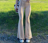 Kukombo Slim Flare Pants Summer High-Waist Trousers Wide Leg Pants Women Fashion Casual Holiday Boot Cut Legging Lady