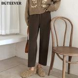 Christmas Gift BGTEEVER Vintage Thick Loose Corduroy Pants for Women 2021 Autumn Winter Elastic High Waist Female Warm Harem Pants