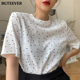 Christmas Gift BGTEEVER Summer Stylish Polka Dots Women T-shirts 2021 Elegant O-neck Short Sleeve Loose Female Pullovers Tees