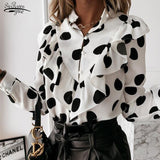 Christmas Gift 2021 Spring Autumn Long Sleeve Ruffled V-neck Blouse Women Office Lady Chiffon Polka Dot Women Shirt Elegant Lady Clothing 12253