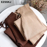 Christmas Gift 2021 autumn winter new casual straight pants  women female drawstring loose high waist knitted wide leg pants casual Trousers