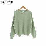 Christmas Gift BGTEEVER Thicken Basic O-neck Women Knitted Sweaters Casual Loose Solid Jumpers Female Long Sleeve Pullover Tops 201 Autumn