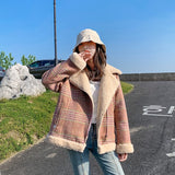 Christmas Gift Lamb wool short down cotton padded jacket women's Korean loose winter plaid jacket 2021 NEW
