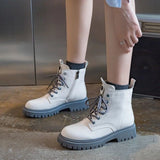 Kukombo British Style Martin Boots 2021 New Women's Short Shoes Brown Black Grey Platform Autumn Spring Rubber Fashion Lace-up