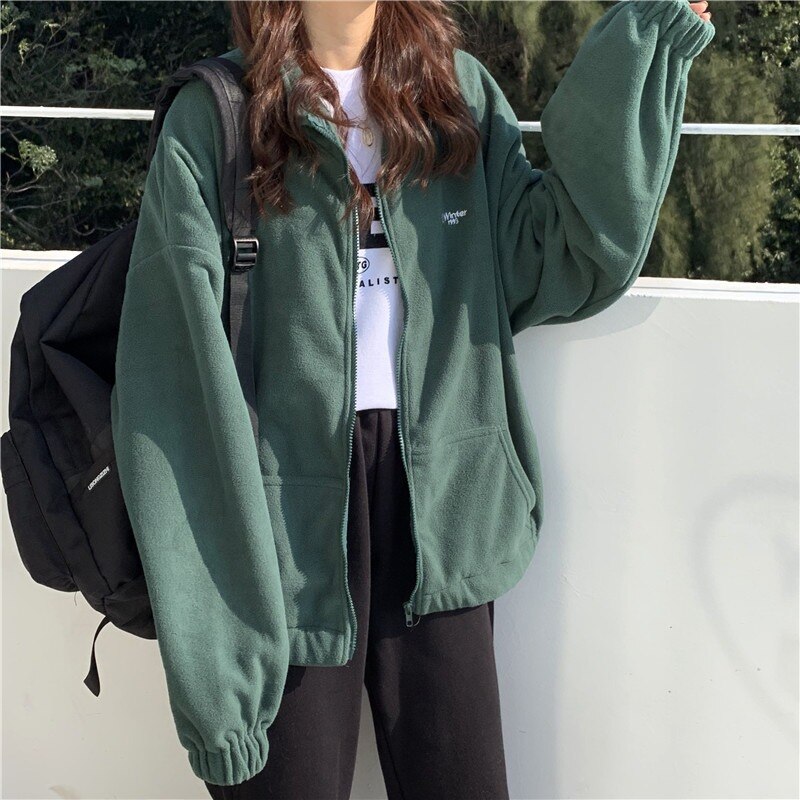 Kukombo Zip Up Hoodie Female Sweatshirt E-Girl  Coat Winter Oversize Sweatshirt Jacket Trendy Solid Pocket Harajuku Aesthetic Jacket