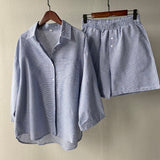 Kukombo Christmas Gift Msfancy Summer Two Piece Set Women Cotton Shorts Sets Vintage Boho Oversized Shirt High Waist Loose Shorts Mujer Sets