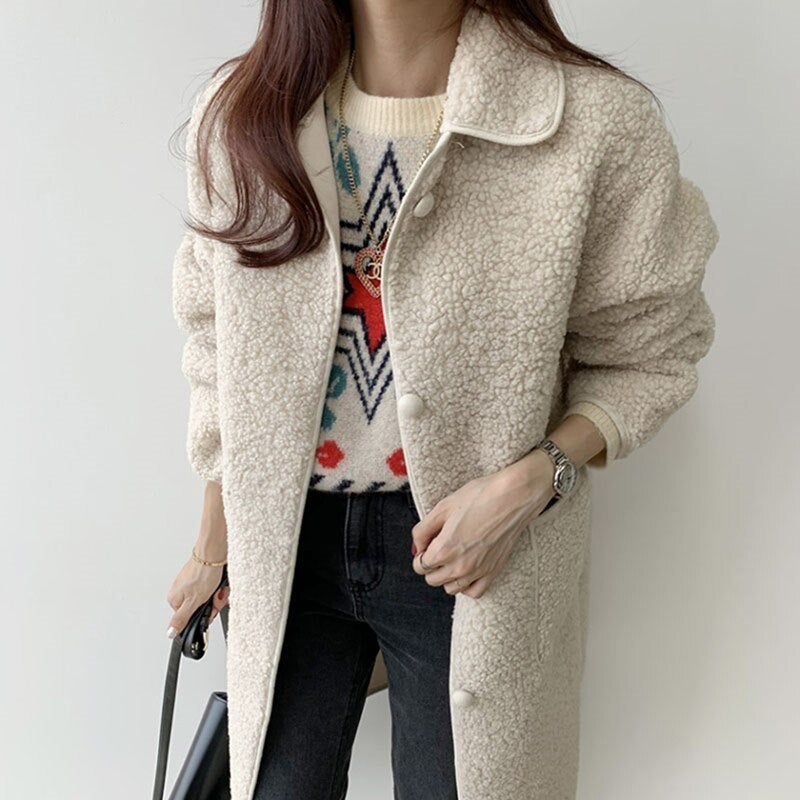 Christmas Gift New 2021 Autumn Winter Women Jackets Warm Korean Style Office Lady Coat Outerwear Wool Blends Wild Long Tops JK1280