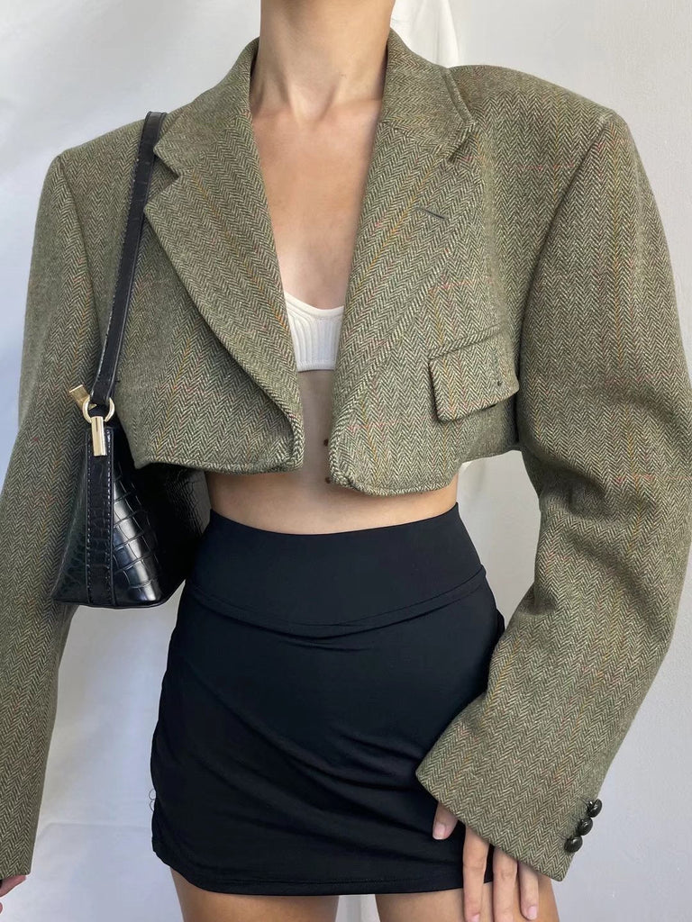Kukombo Women's Early Autumn New Fashion Retro All-Match Slim Waist One-Button Short Color Matching Blazer
