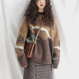 Christmas Gift Hirsionsan Leopard Patchwork Cashmere Sweater Women Loose Casual Knitted Pullovers Autumn Soft Knitwear Female Retro Jumper
