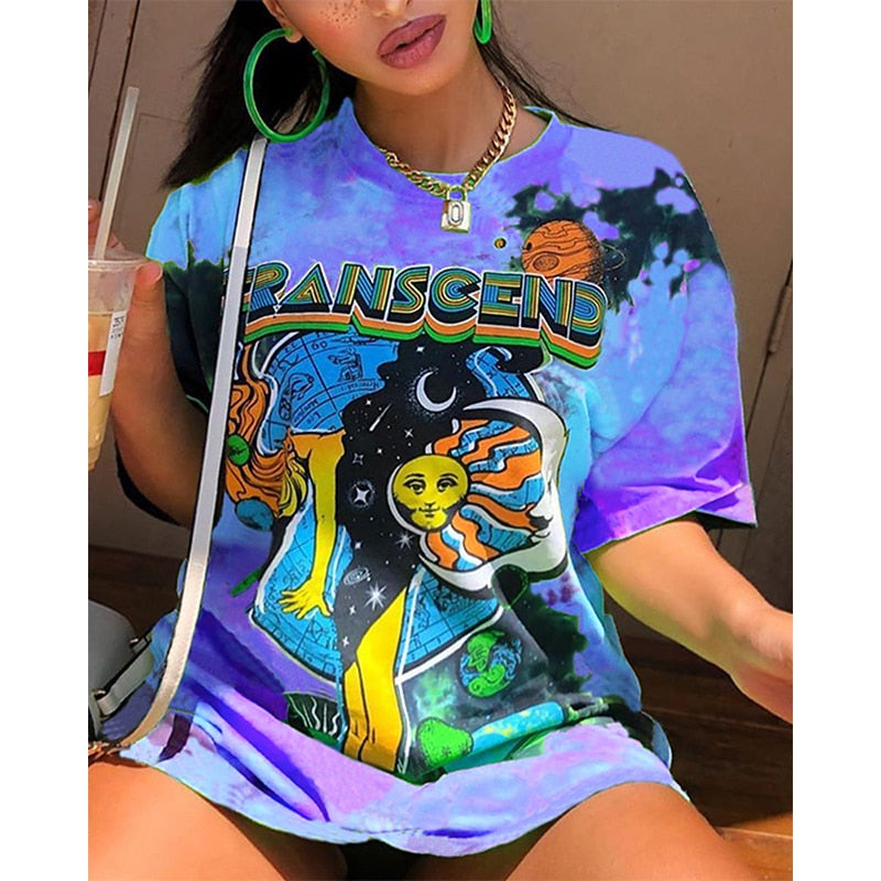 Christmas Gift High Street Oversized T-shirt Women Summer Y2K Clothes Plus Size Short Sleeve Harajuku O-neck Graphic Bodyfriend Tee Tops