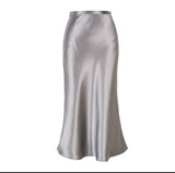 Kukombo New Summer Satin High Waisted Silk Skirts Women Silk Office Female Basic A-line Skirt Chic Elegant Ladies Skirt